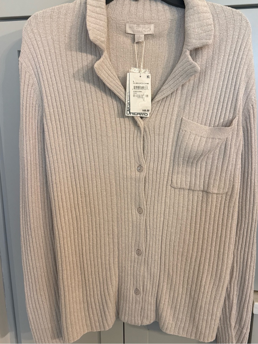 NWT Barefoot Dreams Chai Cool Lurex Cozychic Ultra Lite Rib Button Shirt Small